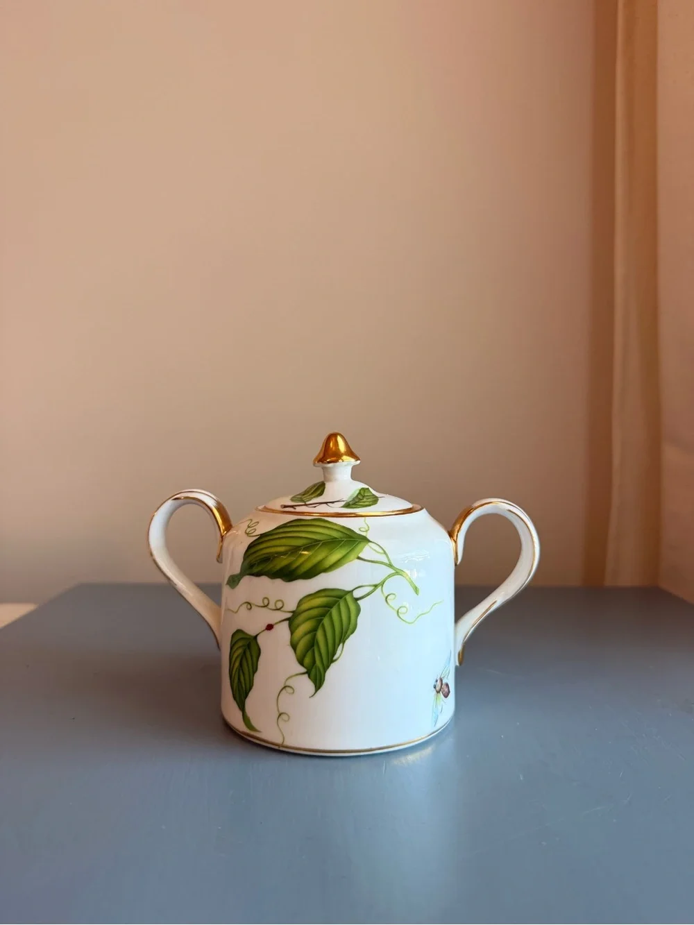 Vintage I Godinger & Co Floral Lidded Sugar Bowl Botanical Gold Trim China